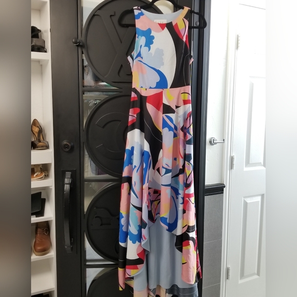 Nicole Miller New York Abstract Print Cutout-Back High-Low Dress - Picture 9 of 16